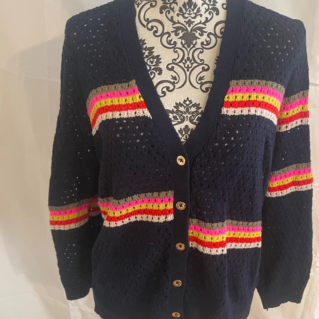 New! Juicy Couture Navy Neon Knit Cardigan Sweater Xl